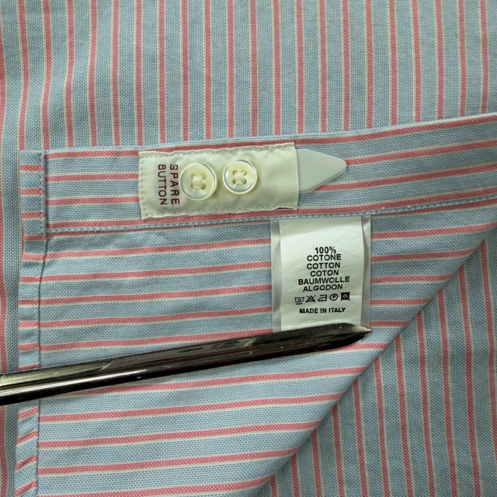 New Glanshirt Slowear Striped Button Up Shirt Mens 40 15.75 Blue Pink Italy Made — image 7 of 8